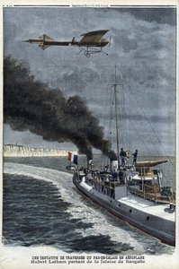 Hubert Latham (1883-1912), francouzský letec, opouštějící Sangatte v jednoplošníku 