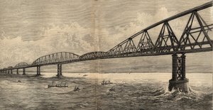 Mezinárodní projekt mostu přes kanál mezi Calais a Folkestone - 1890 - rytina 1890 od Anonymous Anonymous