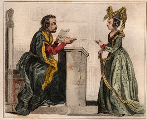 Jehan Pastoret (1328-1405), předseda pařížského parlamentu za vlády Karla V. s urozenou ženou, nosící liripion. Rytina z roku 1859 v „“ Le Monde. Dějiny všech národů od nejvzdálenějších dob až po současnost“. od M. E. de Losal od Anonymous Anonymous