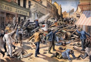 Den nepokojů ve Villeneuve Saint Georges (Villeneuve-Saint-Georges). Rytina z novin ""Le Peute Parisien"" od Anonymous Anonymous