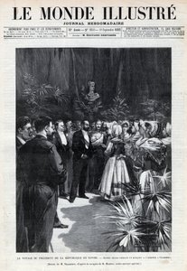 Cesta Sadiho Carnota (1837-1894) do Savojska: prezidenta republiky vítají v Chambery mladé dívky, které mu nabízejí kytici květin. Noviny. Rytina v „Le monde illustree““ z roku 1892. Soukromá sbírka. od Anonymous Anonymous