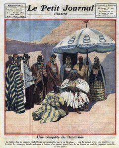 Prosazování spravedlnosti a feminismus v černošských afrických zemích: jihoafrický král se před vynesením rozsudku radí se svými ženami. Ilustrace převzata z „“Le petit journal““ z 18. 12. 1921 Collection privee od Anonymous Anonymous