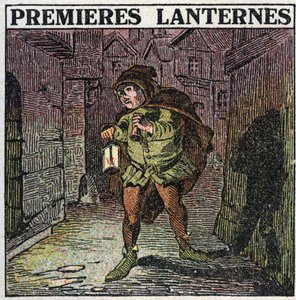 Světelné zdroje: první lucerny v raném středověku. Anonymní ilustrace z roku 1925. Soukromá sbírka. od Anonymous Anonymous