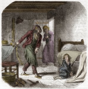 Ludvík XVII (1785-1795) v chrámu se svým geoliérem, obuvníkem Antoinem Simonem - Rytina v „Histoire des Girondins““ od Alphonse de Lamartine (1790-1869) 1865-1866 - soukromá sbírka od Anonymous Anonymous