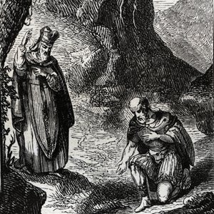 Martial de Limoges nebo Saint Martial (3. století) převádějící vůdce keltského lidu Lemovice - rytina z roku 1846 v „“Životy svatých“““. Soukromá sbírka. od Anonymous Anonymous