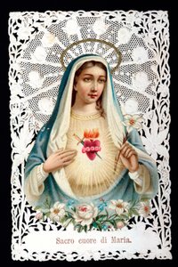 Mater dolorosa Svaté srdce. Zbožný obraz. Chromolitografie má decoupage a dentage. Debutová soukromá sbírka 20. století od Anonymous Anonymous
