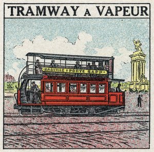 Mechanická trakce: parní tramvaj se objevila v Paříži na konci 19. století na trati Bastille - dveře Bapp. Anonymní ilustrace z roku 1925. Soukromá sbírka. od Anonymous Anonymous