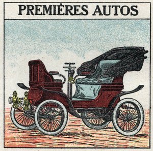 Mechanická trakce: první benzínová auta vynalezená v roce 1895 Panhardem a Levassorem. Anonymní ilustrace z roku 1925. Soukromá sbírka. od Anonymous Anonymous