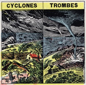 Meteorologie: cyklóny a kmeny (tornáda). Anonymní ilustrace z roku 1925. Soukromá sbírka. od Anonymous Anonymous