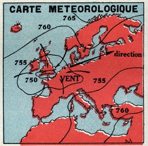 Meteorologie: meteorologická mapa. Anonymní ilustrace z roku 1925. Soukromá sbírka. od Anonymous Anonymous