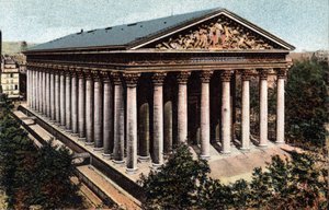 Paříž: vnější pohled na kostel Madeleine navržený architektem Pierrem Alexandrem Vignonem (1763-1828). Fotografie z roku 1920 v „Uměleckém albu“ města Paříže. Soukromá sbírka. od Anonymous Anonymous