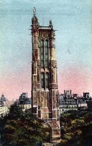 Paříž: Věž Saint Jacques (Saint-Jacques) realizovaná v roce 1523. Fotografie z roku 1920 v „Uměleckém albu“ města Paříže. Soukromá sbírka. od Anonymous Anonymous