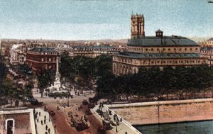 Paříž: pohled na Place du Chatelet a divadlo Sarah-Bernhardt (dnešní Theater de la Ville). V pozadí věž Saint Jacques (Saint Jacques). Fotografie z roku 1920 v „Uměleckém albu“ města Paříže. Soukromá sbírka. od Anonymous Anonymous