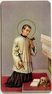 Zbožný obraz: Aloysius Gonzaga uctívající kříž (tisk) od Anonymous Anonymous