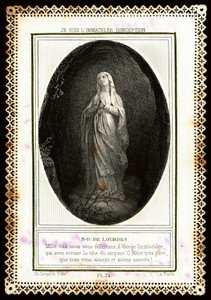 Zbožný obrázek: “” Notre Dame de Lourdes”” Karta Dentelee. 19. století. Soukromá sbírka od Anonymous Anonymous