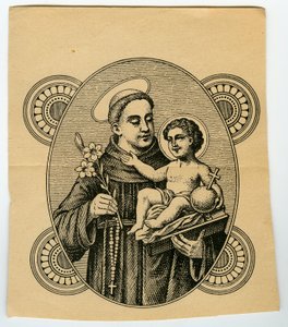 Zbožný obrázek: Svatý Antonín z Padovy (rytina) od Anonymous Anonymous