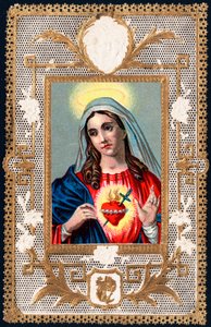 Zbožný obraz: „“ Panna bolesti“““ Mater dolorosa. Dentelee karta. Chromolitografie počátek 20. století Soukromá sbírka od Anonymous Anonymous