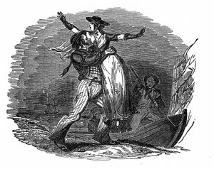 Pirát Charles Gibbs vezme holandskou dívku ze své lodi (začátek 19. století). Rytina "" The pirát vlastní kniha "" 1837. od Anonymous Anonymous