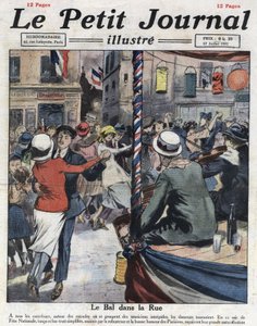 Populární plesy v ulicích Paříže u příležitosti národního večírku 14. července. Ilustrace převzata z „Le petit journal illustrious““ ze 17.7.1921. Soukromá sbírka od Anonymous Anonymous