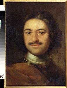 Portrét císaře Petra I. Velikého (1672-1725) (Portrét císaře Petra I. Velikého). Anonymní malování. Olej na plátně, 48,5 x 37 cm, počátek 18. století. Klasicismus. Státní ústřední muzeum námořnictva, Petrohrad. od Anonymous Anonymous