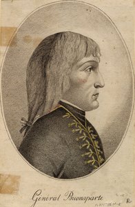 ""Portrét generála Napoleona Bonaparta (1769-1821)"" Anonymní rytina 1796 Rozměr 19,2 x 12,5 cm Soukromá sbírka od Anonymous Anonymous