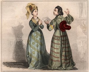 Portrét Alaina Chartiera, francouzského diplomata a spisovatele (1385-1433), s dvorní dámou Karla VI. Rytina z roku 1859 v „“ Le Monde. Dějiny všech národů od nejvzdálenějších dob až po současnost“. od M. E. de Lostalot Bachoue (Lostalot-Ba od Anonymous Anonymous