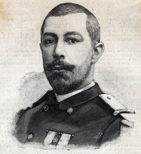 Portrét Antoina Mizona (1853-1899) francouzského cestovatele v Africe. Rytina „“Le Peute Parisien““ od Anonymous Anonymous