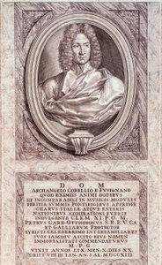 Portrét Arcangelo Corelli (1653-1713), italský skladatel a houslista Rytina. Milánská soukromá sbírka z 18. století od Anonymous Anonymous