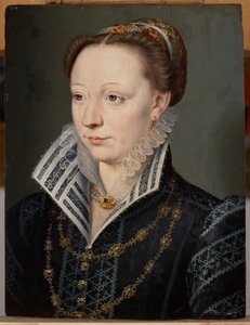 Portrét Claude Catherine de Clermont-Tonnerre, vévodkyně z Retzu (1543–1603), kolem roku 1571 (olej na panelu) od Anonymous Anonymous