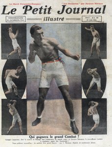 Portrét francouzského boxera Georgese Carpentiera, který bude bojovat s americkým boxerem Jackem Dempseym o titul mistra světa. Ilustrace převzata z „Le petit journal illustrious“““ z 19. 6. 1921. Soukromá sbírka od Anonymous Anonymous