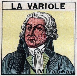 Portrét Honore Gabriela (Honore-Gabriel) Riquetiho, hraběte z Mirabeau (1749-1791) s tváří postavy po neštovicích. Aby se zabránilo jizvám způsobeným neštovicemi, pacienti by měli být léčeni v místnostech nebo by měli vstupovat pouze do červeného světla be od Anonymous Anonymous