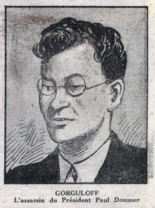 Portrét Paula Gorgulova nebo Gorguloffa (1895-1932), vraha francouzského prezidenta Paula Doumera (1857-1932). Rytina v "L