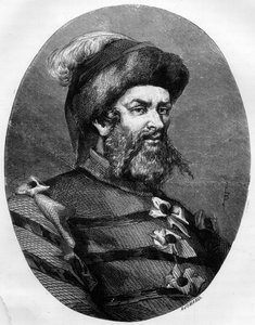 Portrét Philippa Guilleryho (Guilleriho) (1566-1608) Francouzský lupič - rytina Leona Baillyho z roku 1863 v „“ Le Livre Rouge – Histoire De L