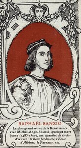 Portrét italského renesančního malíře Raphaela (Raffaello Sanzio 1483-1520). Rytina z roku 1914. Soukromá sbírka. od Anonymous Anonymous