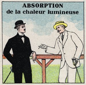 Vyzařování a vodivost: různá absorpce tepla světla v závislosti na barvě oblečení. Anonymní ilustrace z roku 1925. Soukromá sbírka. od Anonymous Anonymous