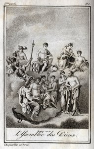 Zastoupení Shromáždění bohů na hoře Olymp nebo Dvanáct olympioniků. Rytina z roku 1819 v „Lettres a Emilie sur la mythologie“ od Charlese Alberta Demoustiera (1760-1801). Soukromá sbírka. od Anonymous Anonymous