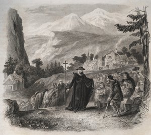 Saint Francois-de-Sales (Saint Francois de Sales) (1567-1622), předvečer Ženevy na pastorační návštěvě. Rytina z roku 1846 v „Životech svatých““. Soukromá sbírka. od Anonymous Anonymous
