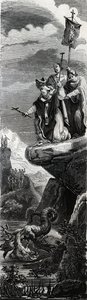 Svatá fronta (první evangelizátor Perigordu) (3. století) srážející draka v Dordogne – rytina z roku 1846 v „“Životech svatých“““. Soukromá sbírka. od Anonymous Anonymous