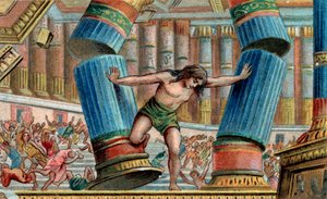 Samson bourá Dagonův chrám - Chromolitografie - Soukromá sbírka od Anonymous Anonymous