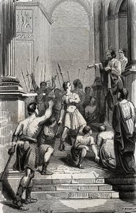 Saturnin z Toulouse (Saint Sernin, první křesťanský předvečer Toulouse) (3. století) se zastavil v hlavním městě Toulouse – rytina z roku 1846 v „Lives des saints““. Soukromá sbírka. od Anonymous Anonymous
