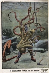 Scaphandler napaden chobotnicí. Rytina v „“Le petit Journal““, dne 16.06.1912. Soukromá sbírka. od Anonymous Anonymous