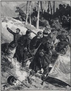 Scéna z románu Emila Zoly (1840-1902) „Debakl“. Rytina v „“Le petit parisien““ dne 28.2.1892. Soukromá sbírka od Anonymous Anonymous