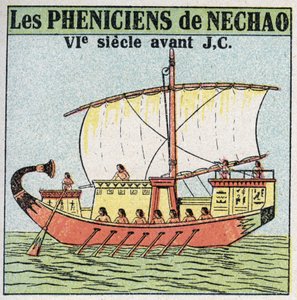 Lodě a lodě: Féničští námořníci ve službách faraona Necha v 7. století před naším letopočtem. Anonymní ilustrace z roku 1925. Soukromá sbírka. od Anonymous Anonymous