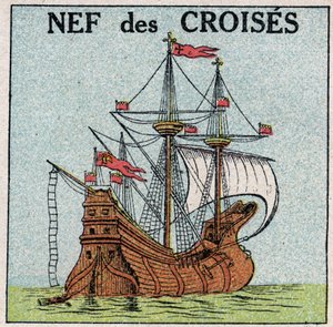 Lodě a lodě: královská loď „Montjoie“ krále Saint Louis (1214-1270) během křížových výprav. Anonymní ilustrace z roku 1925. Soukromá sbírka. od Anonymous Anonymous