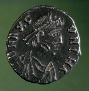 Stříbrný denier s podobiznou krále vandalů Gunthamunda (484-496). od Anonymous Anonymous