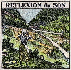 Zvuková energie: odraz zvuku jevem echa. Anonymní ilustrace z roku 1925. Soukromá sbírka. od Anonymous Anonymous