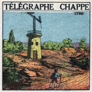 Telegraf: telegraf Claude Chappe (1765-1805) v roce 1790. Anonymní ilustrace z roku 1925. Soukromá sbírka. od Anonymous Anonymous
