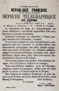 Telegrafické zprávy o Tours z 12. září 1870 od Léona Gambetty. od Anonymous Anonymous