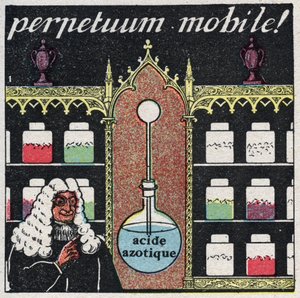 Teplota a expanze: „mobilní perpetuum“, první teploměr používaný lékárníky v 16. století. Anonymní ilustrace z roku 1925. Soukromá sbírka. od Anonymous Anonymous
