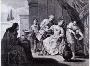 The Bloodletting, lékařská technika (rytina od Anonymous Anonymous